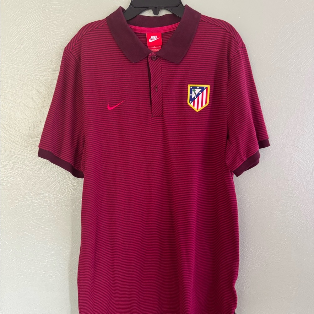 Nike Men's Atletico Madrid Burgundy Striped Polo Shirt